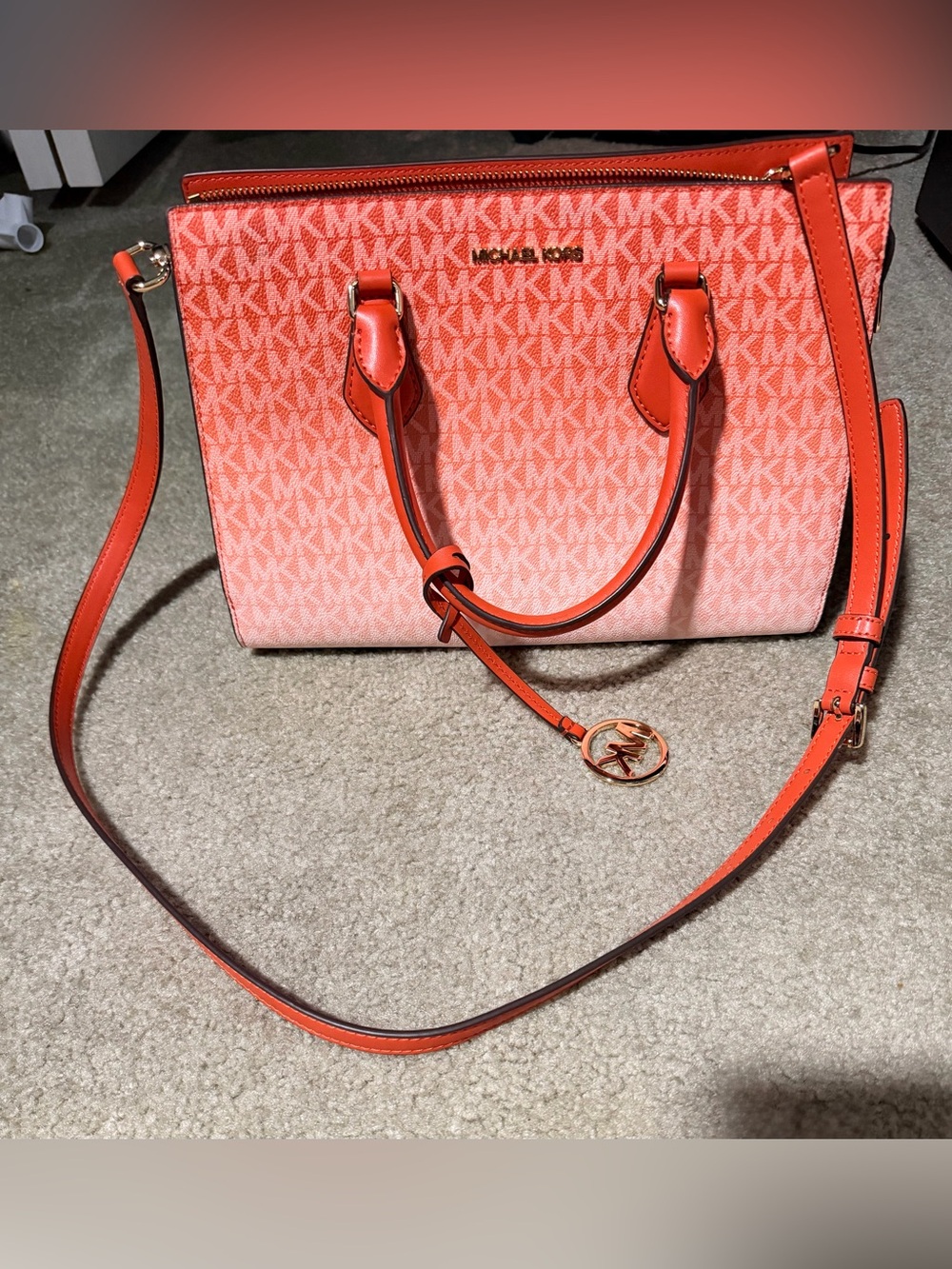 Michael Kors orange ombré Signature Satchel with Crossbody Strap never used.